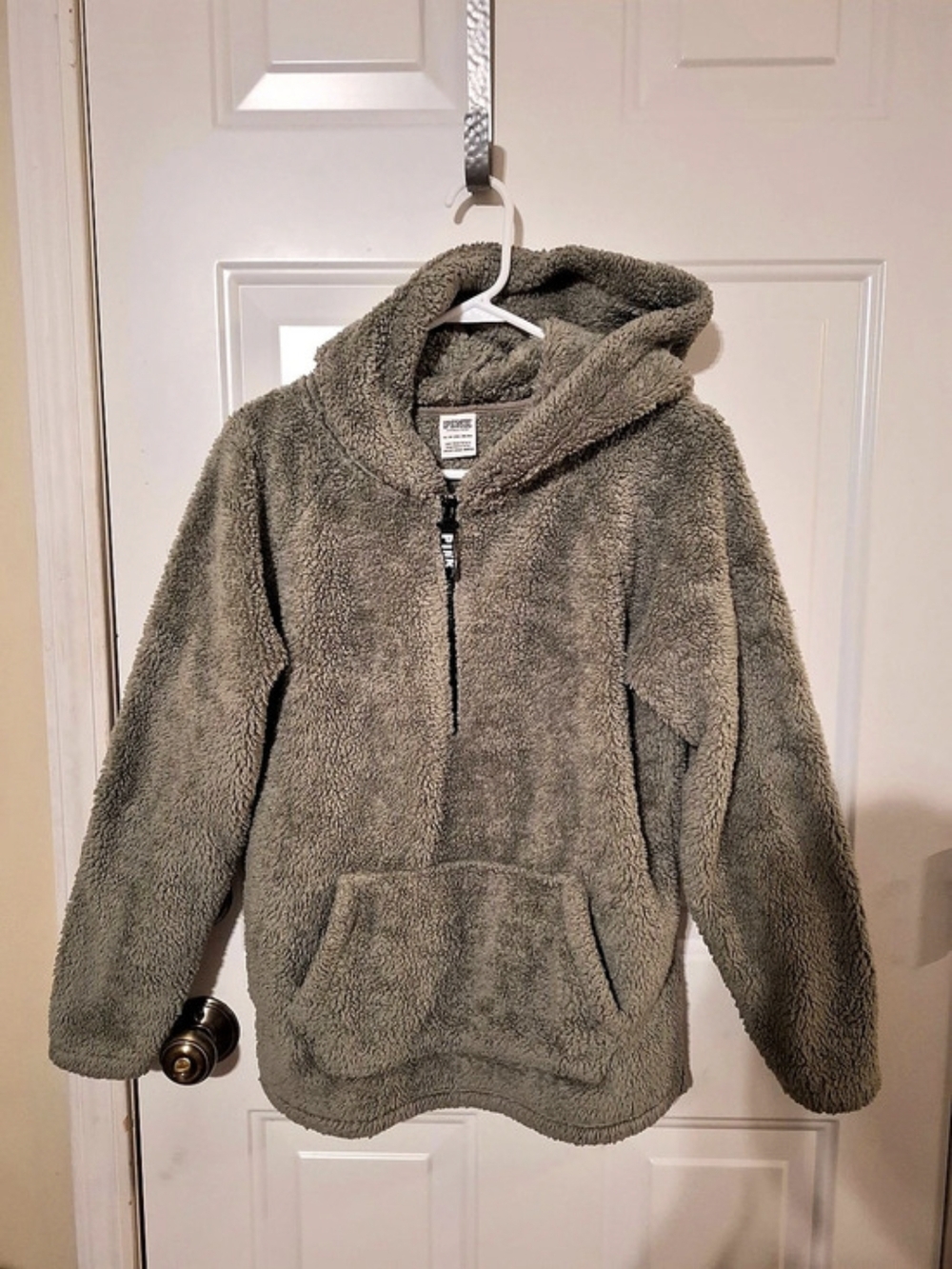 Victoria's Secret PINK Teddy Fleece Hoodie Gray XS Like New